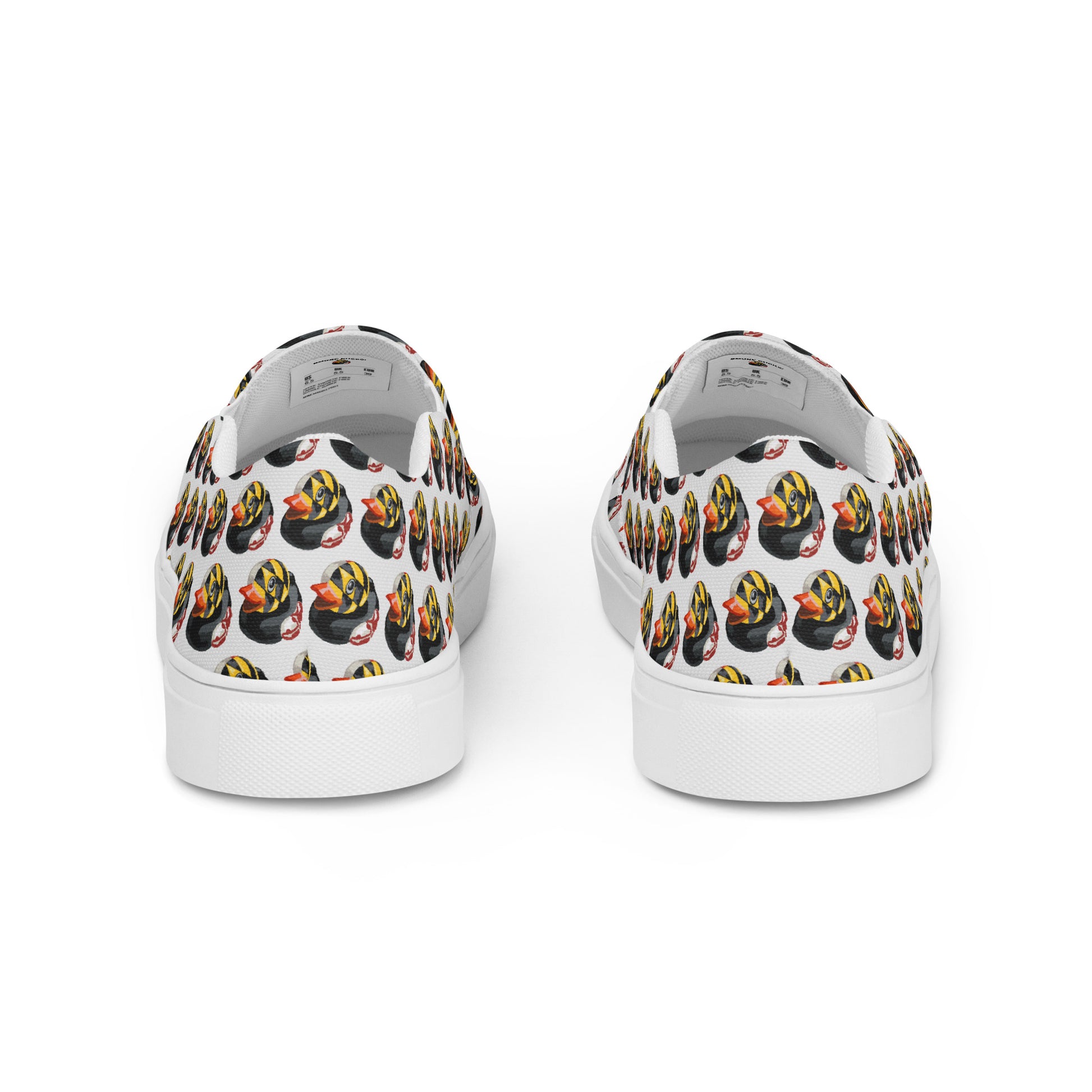 heel  view Maryland BMORE DUCKS mens canvas slip on white sole shoes 