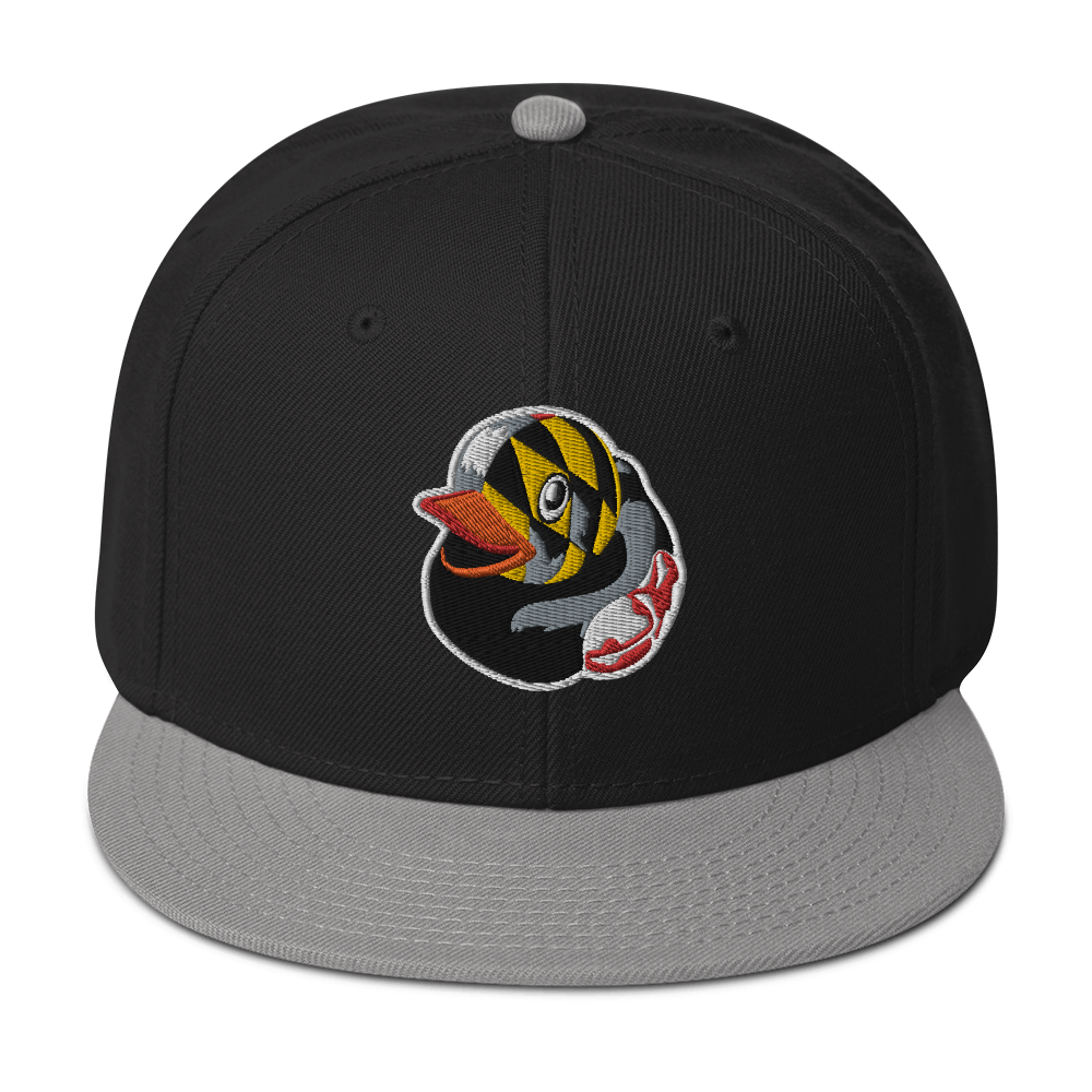 front view black hat with gray brim and a Maryland BMORE DUCKS! logo outlined in white