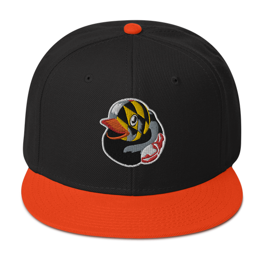 front view black hat with orange brim and a Maryland BMORE DUCKS! logo outlined in white