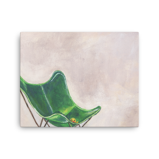 16x20 Canvas print of a rubber duck sitting in a green butterfly chair