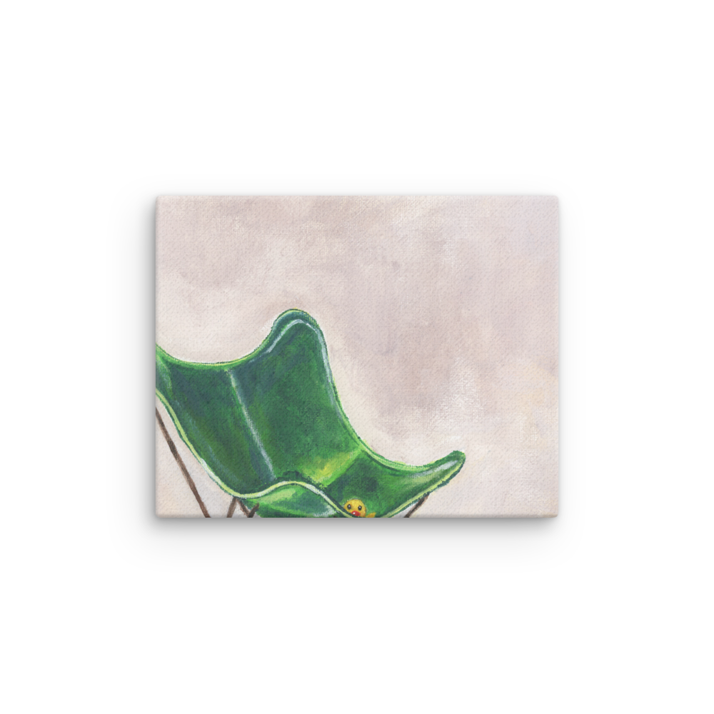 8x10 Canvas print of a rubber duck sitting in a green butterfly chair