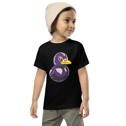 toddler wearing black t shirt with large BMORE DUCKS! Football Fan logo on chest