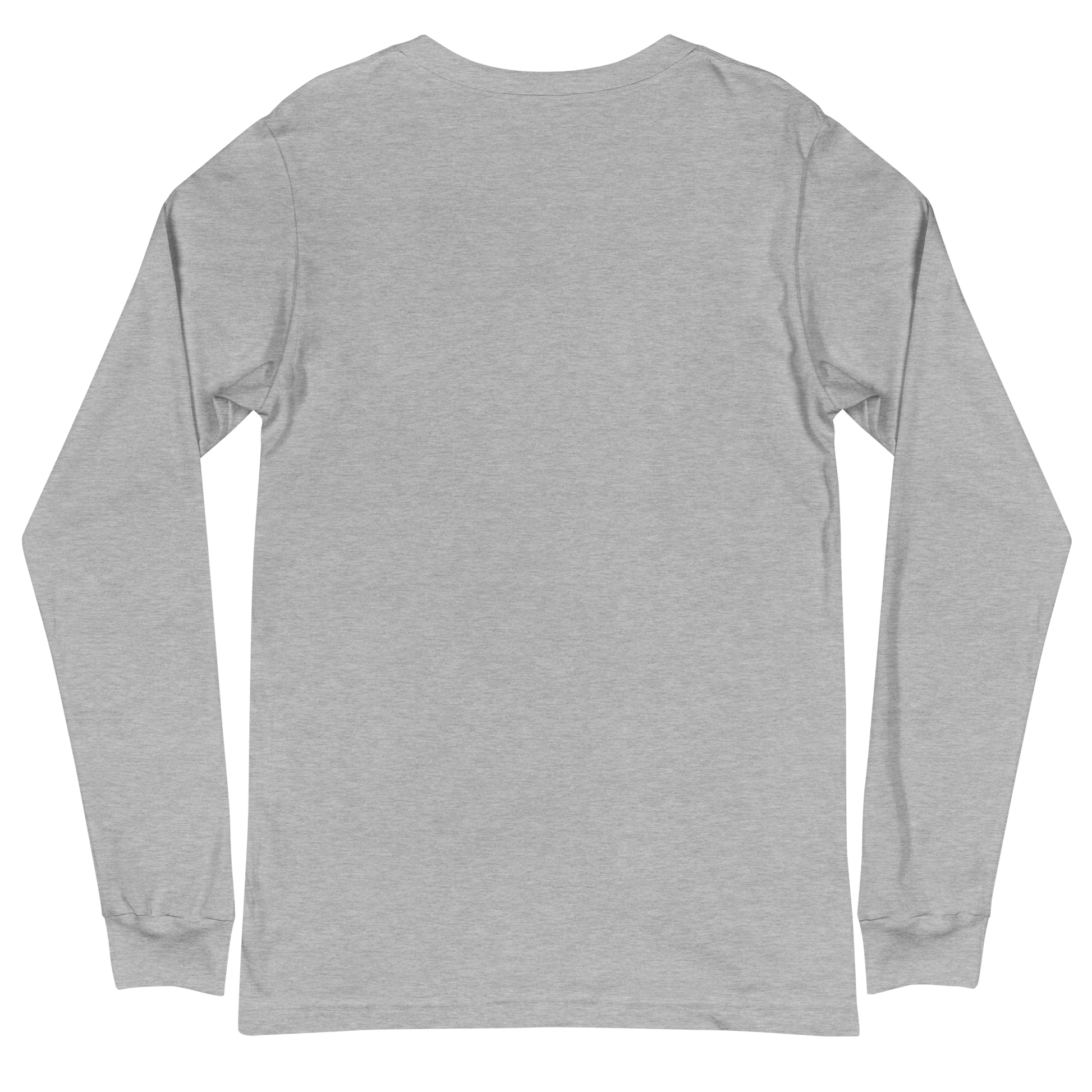 back of a athletic heather long sleeve tee shirt