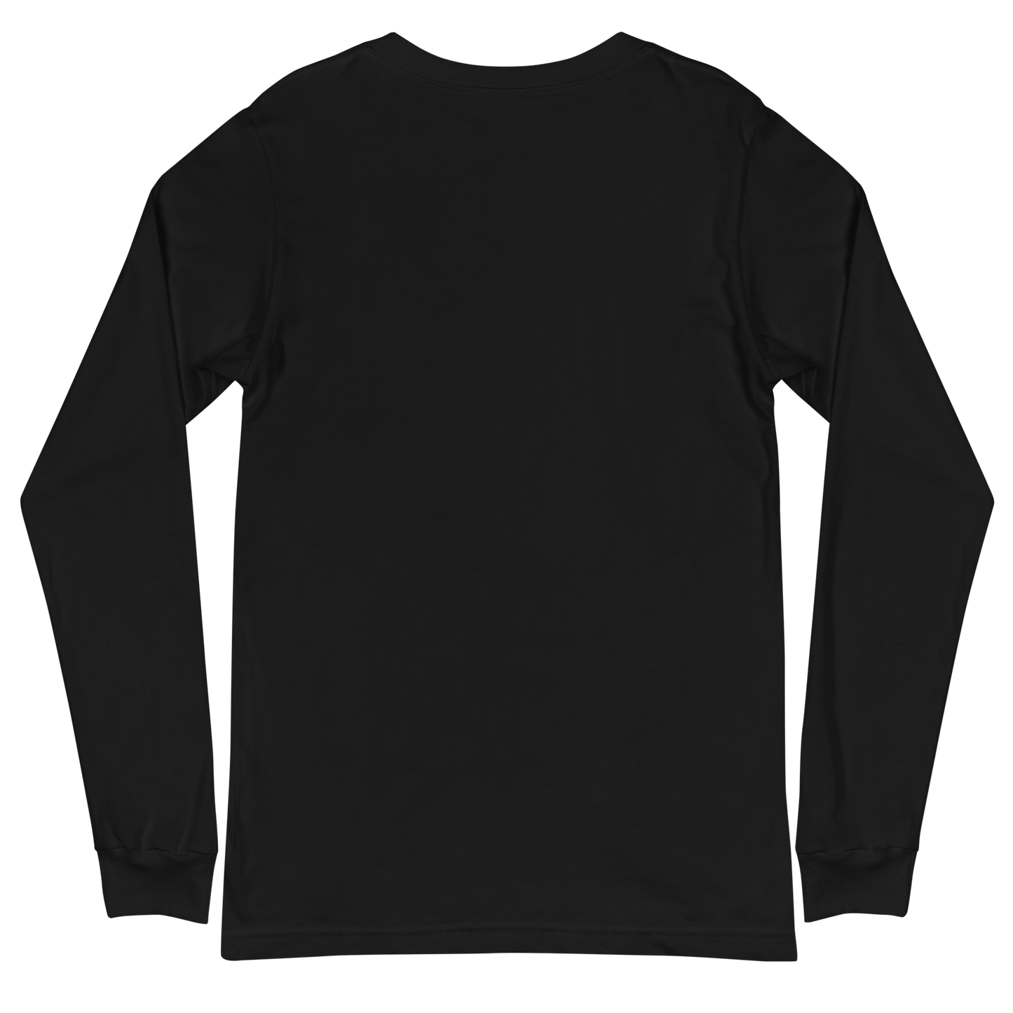 back of a black long sleeve tee shirt