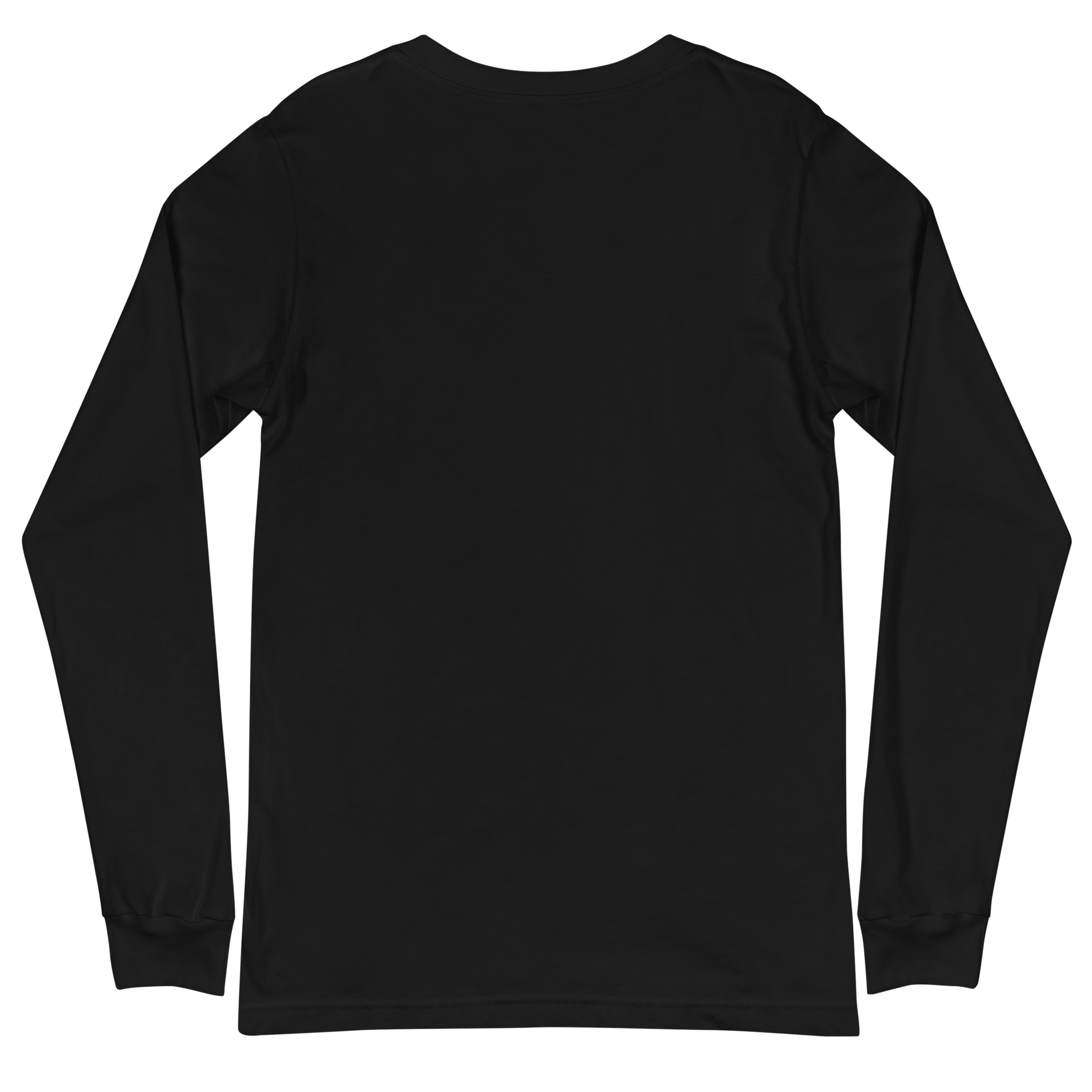 back of a black long sleeve tee shirt