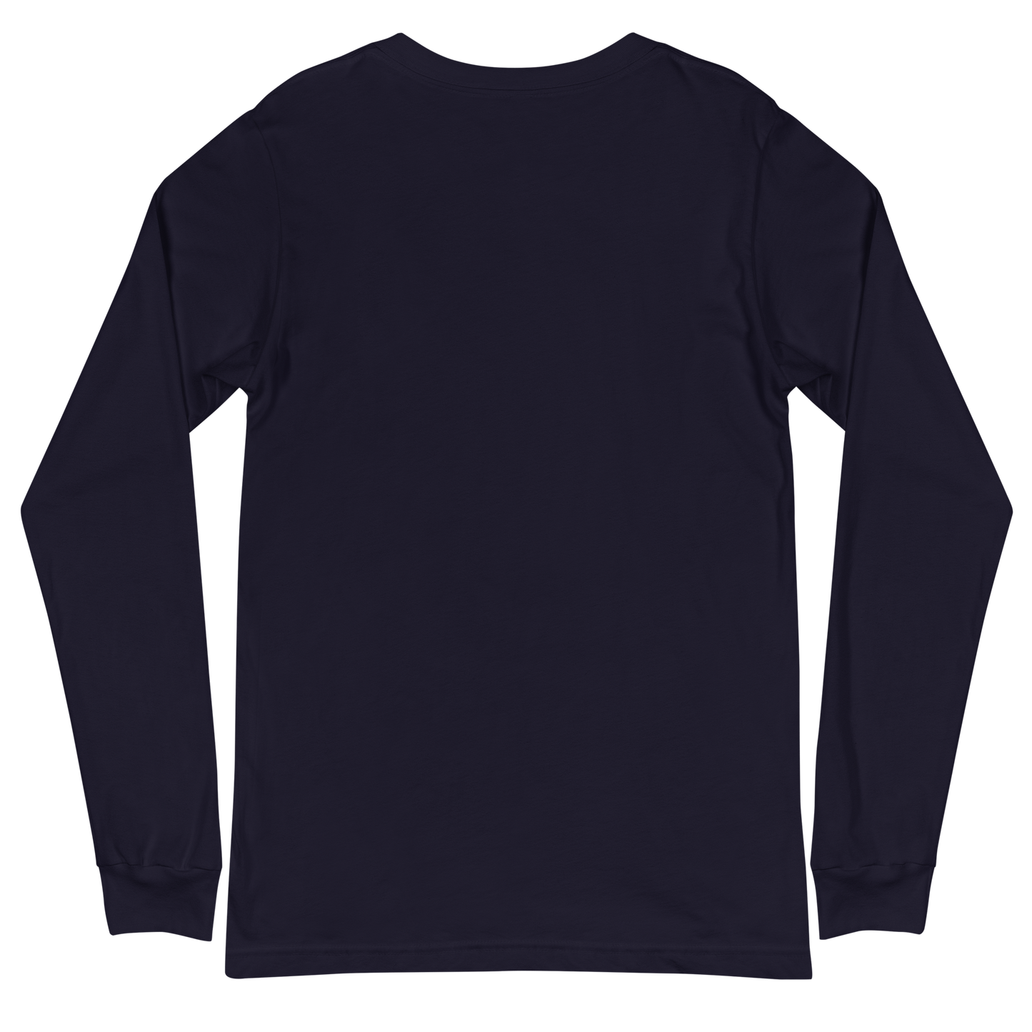 back of a navy long sleeve tee