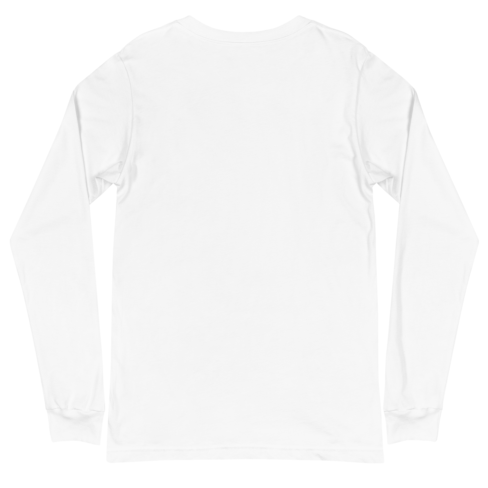 back of a white long sleeve tee