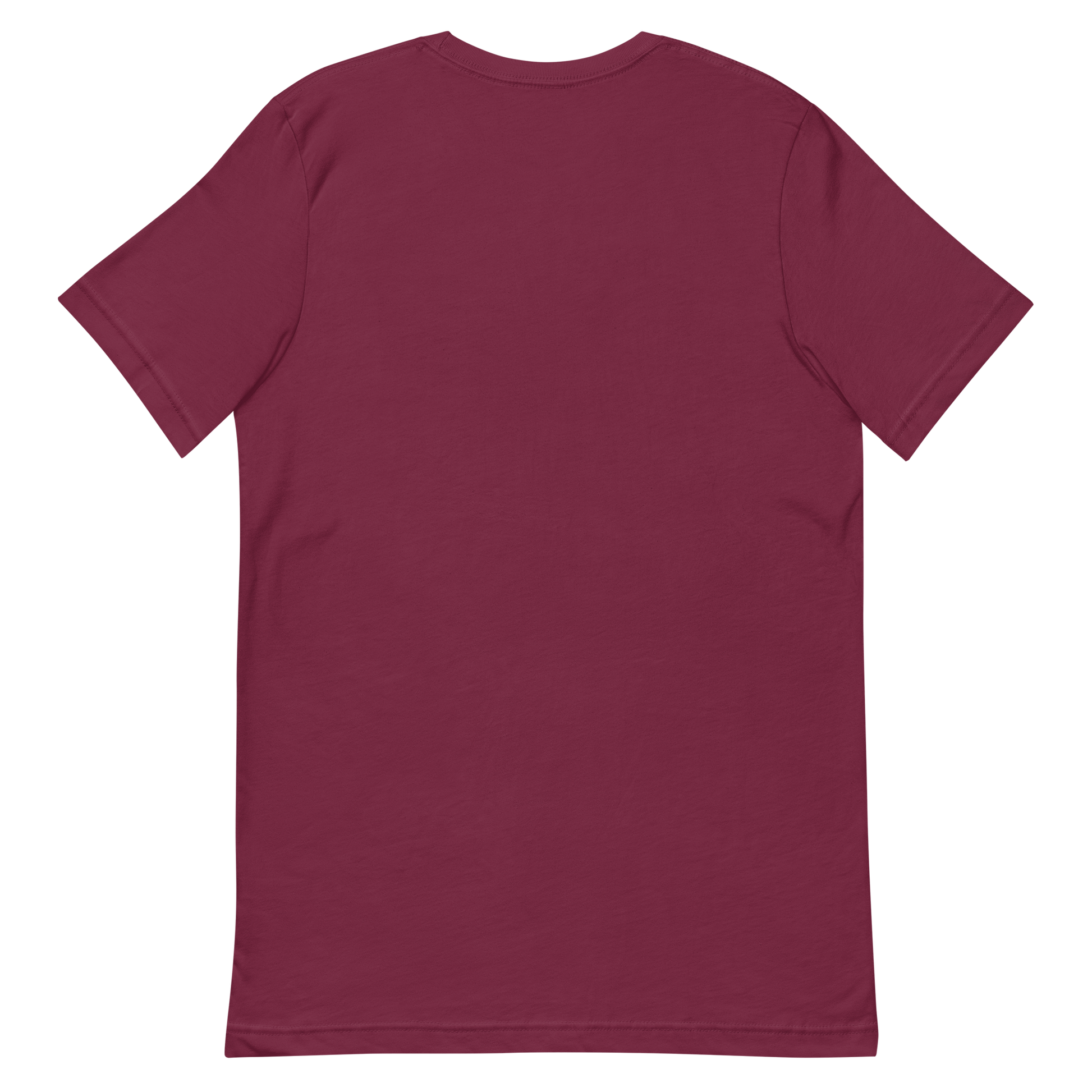 back of a maroon colored t-shirt