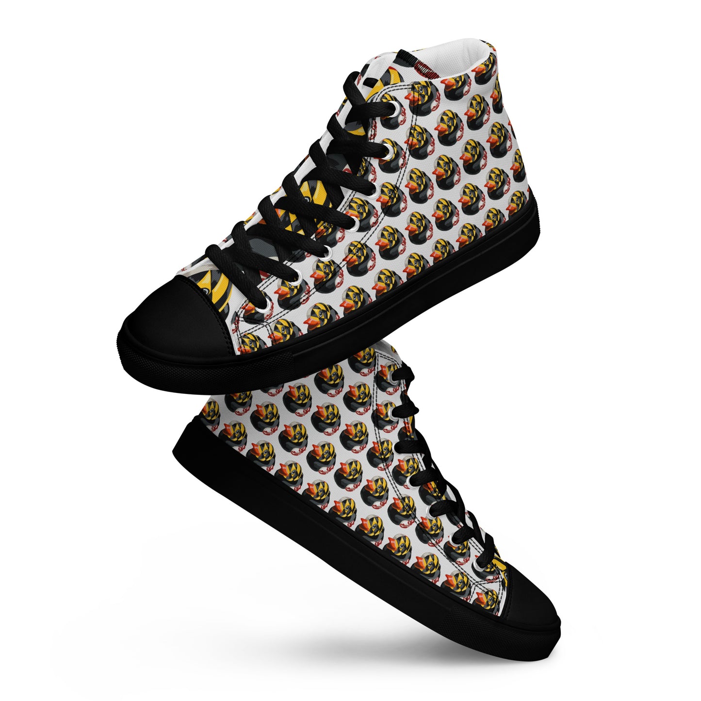 side view Maryland BMORE DUCKS womens canvas high top black sole shoes