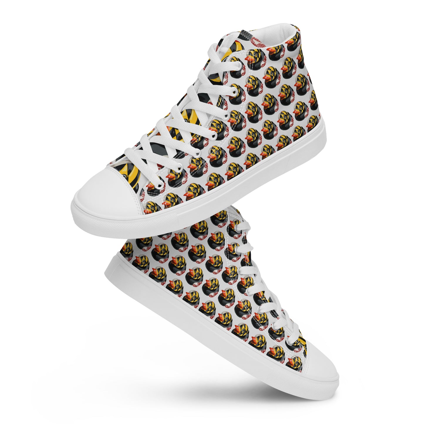 side view Maryland BMORE DUCKS womens canvas high top white sole shoes