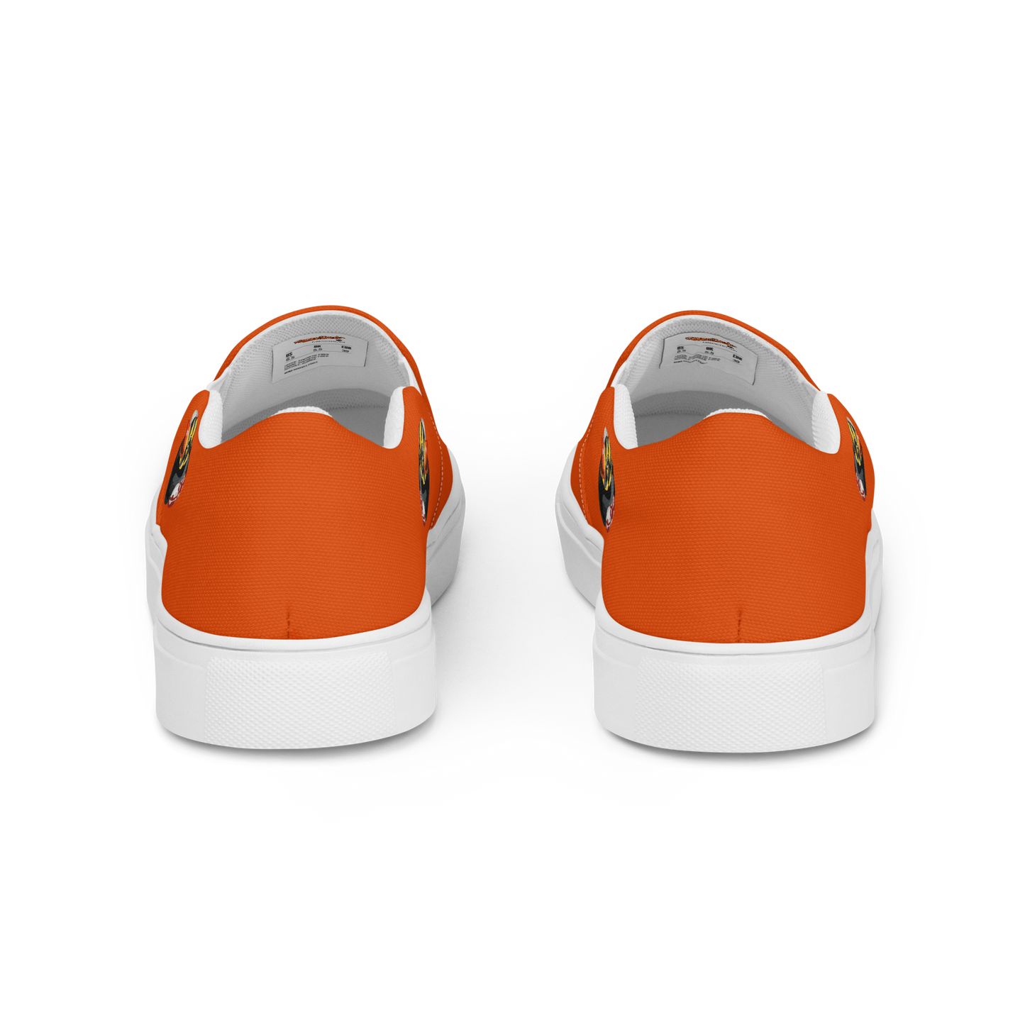 Rear view of orange BMORE DUCKS! Womens canvas slip on shoes