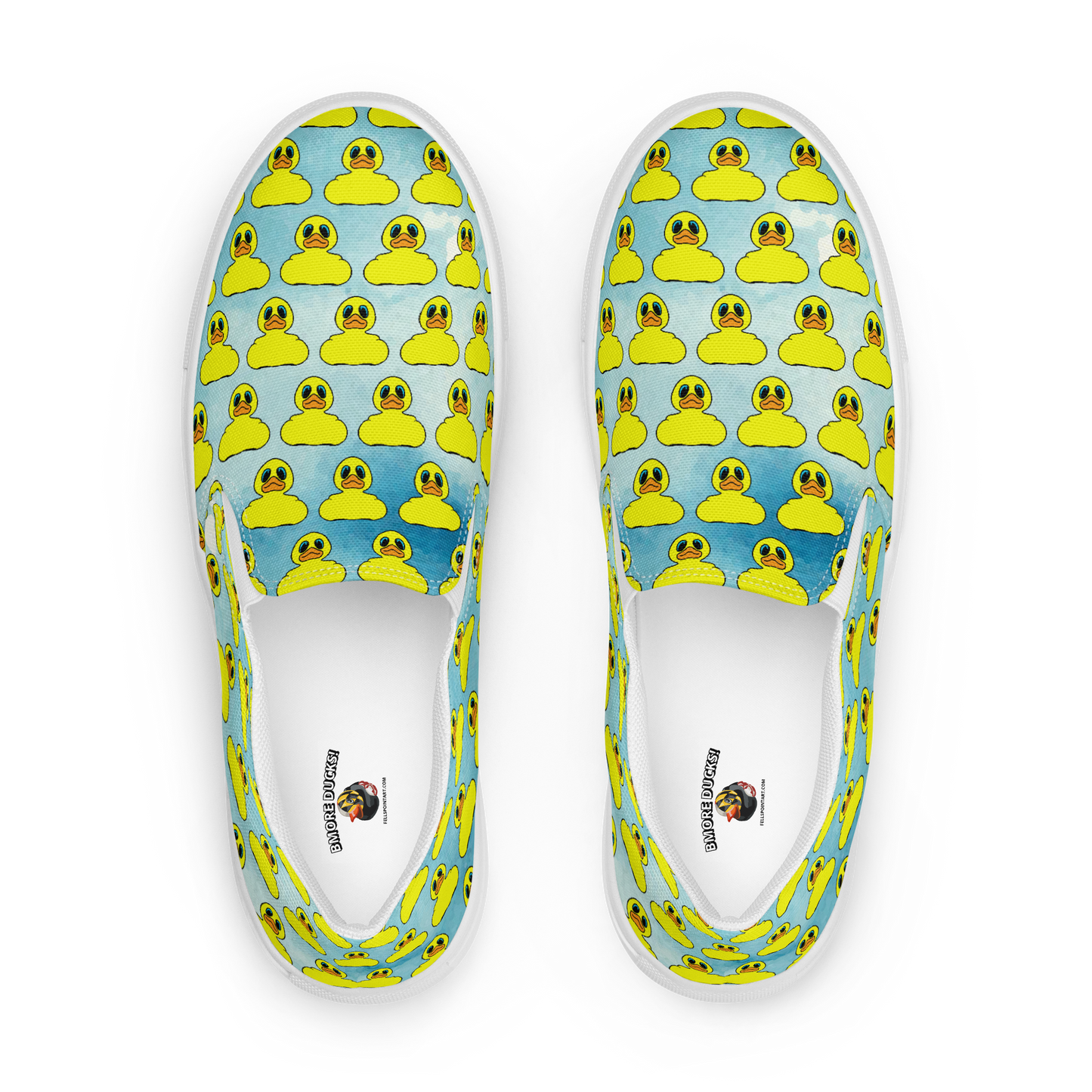 top view women's classic BMORE DUCKS! canvas slip-ons