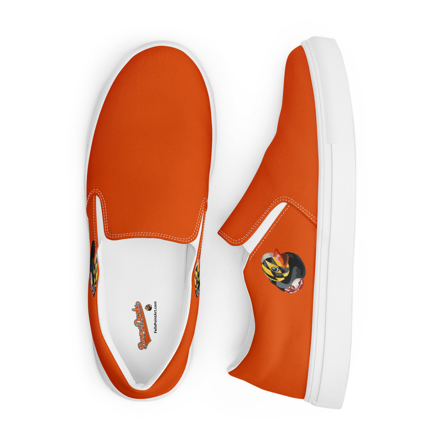 Women's BMORE DUCKS! Orange slip on canvas shoes overhead view