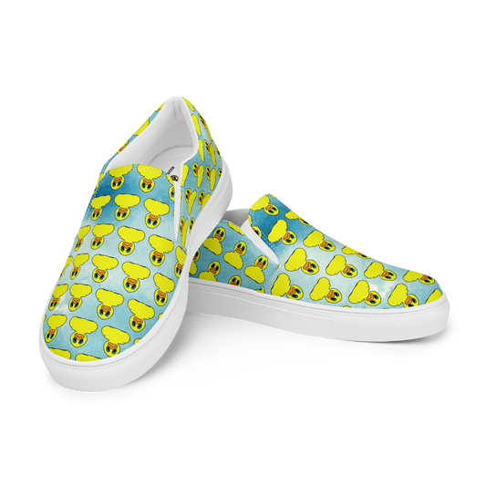 side angled view women's classic BMORE DUCKS! canvas slip-ons