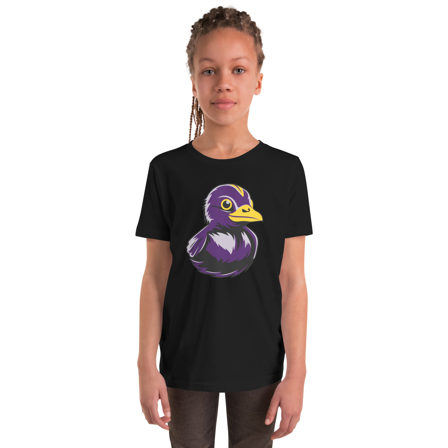 girl wearing black youth t shirt of Maryland BMORE DUCKS! Football Fan logo