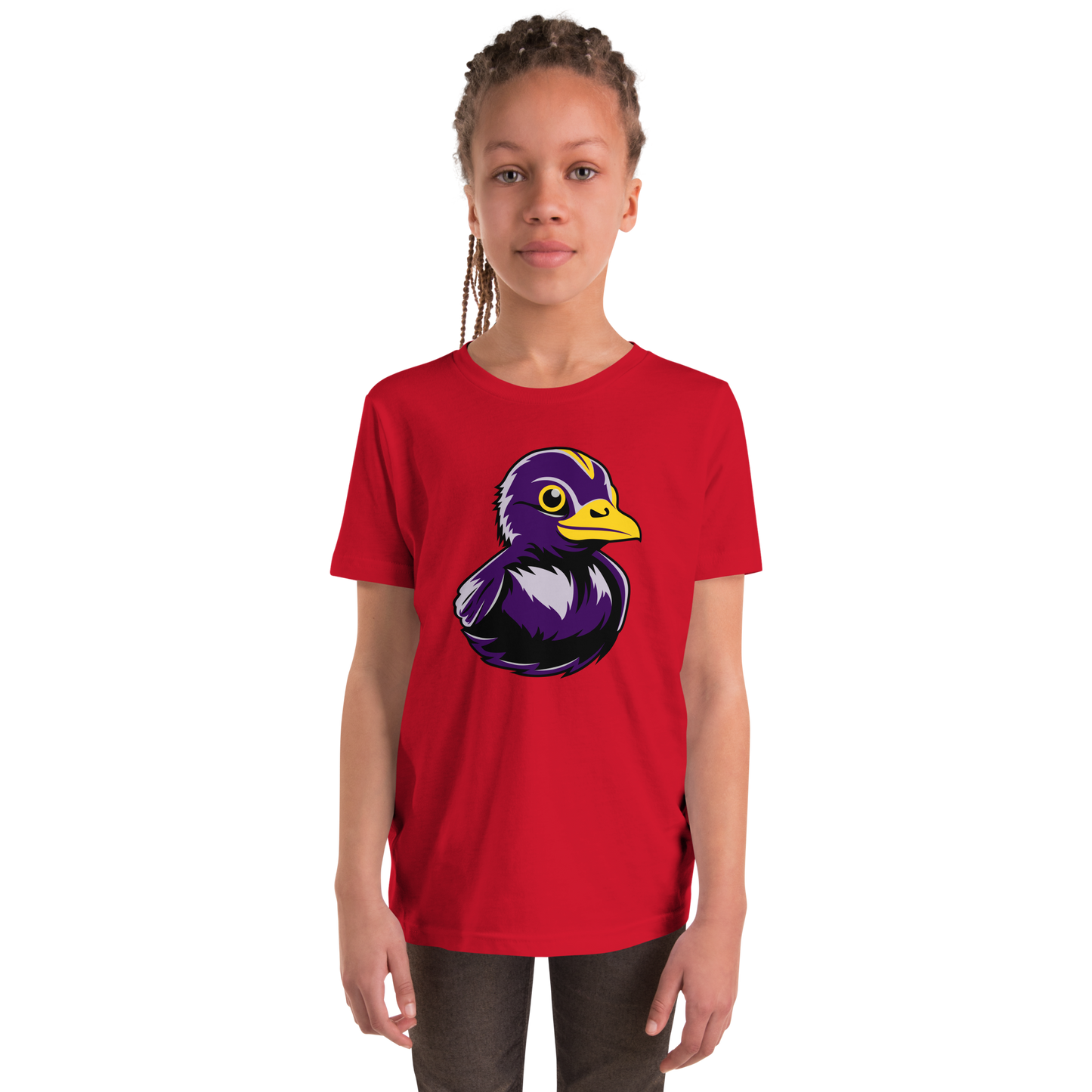 girl wearing red youth t shirt of Maryland BMORE DUCKS! Football Fan logo